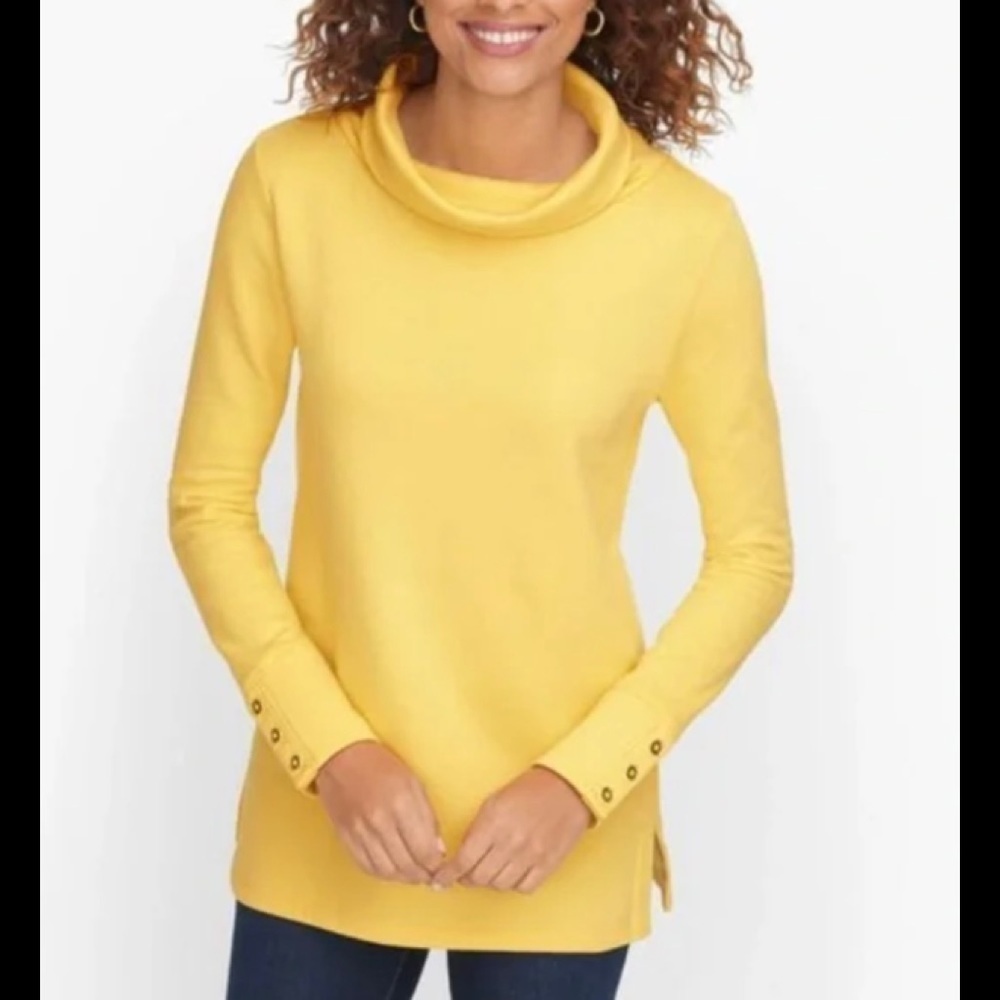 TALBOTS / FUNNEL NECK SWEATSHIRT/ Yellow / size Large - Picture 1 of 12